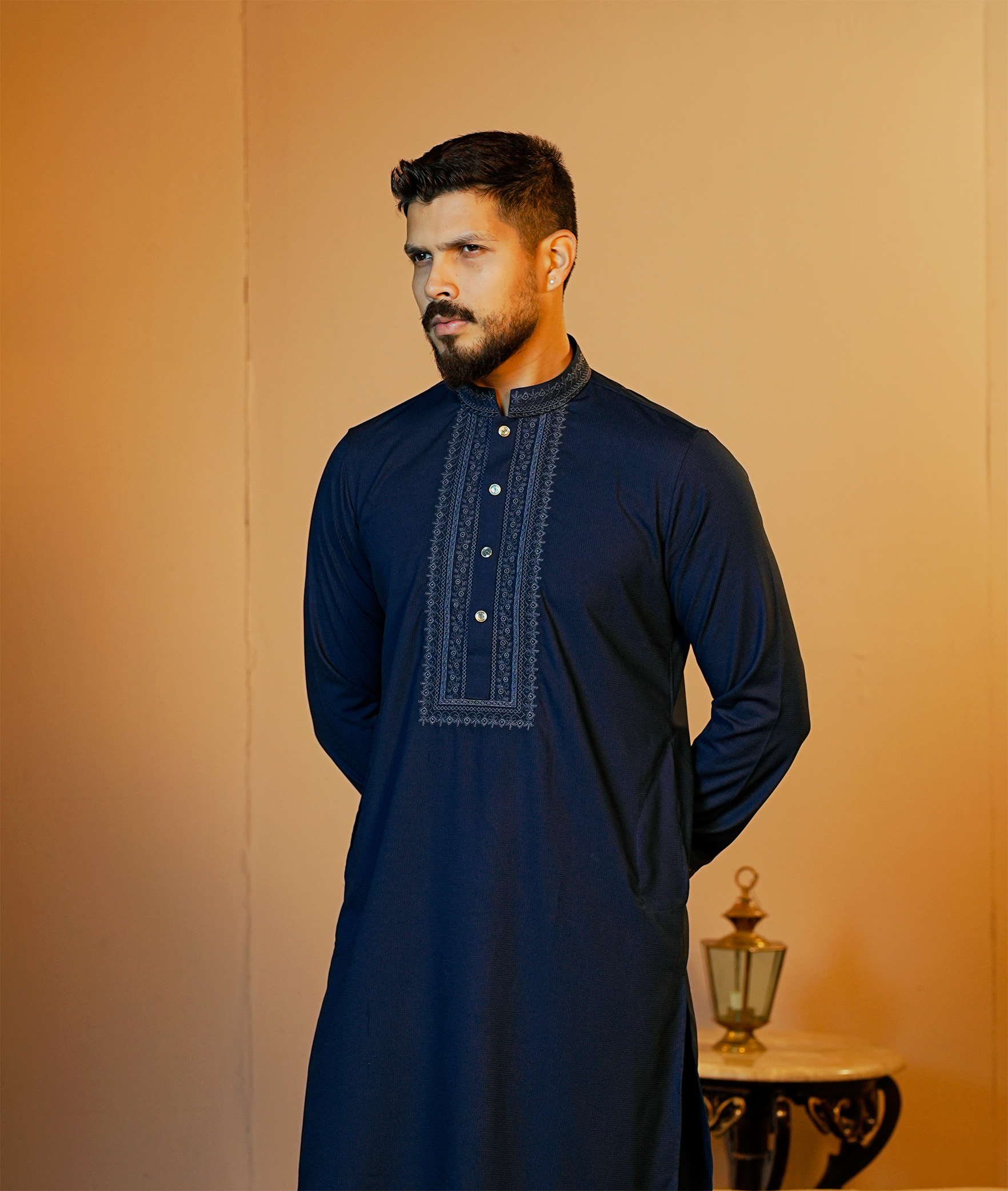 La Flora Royal Navy Blue Embroidered Panjabi