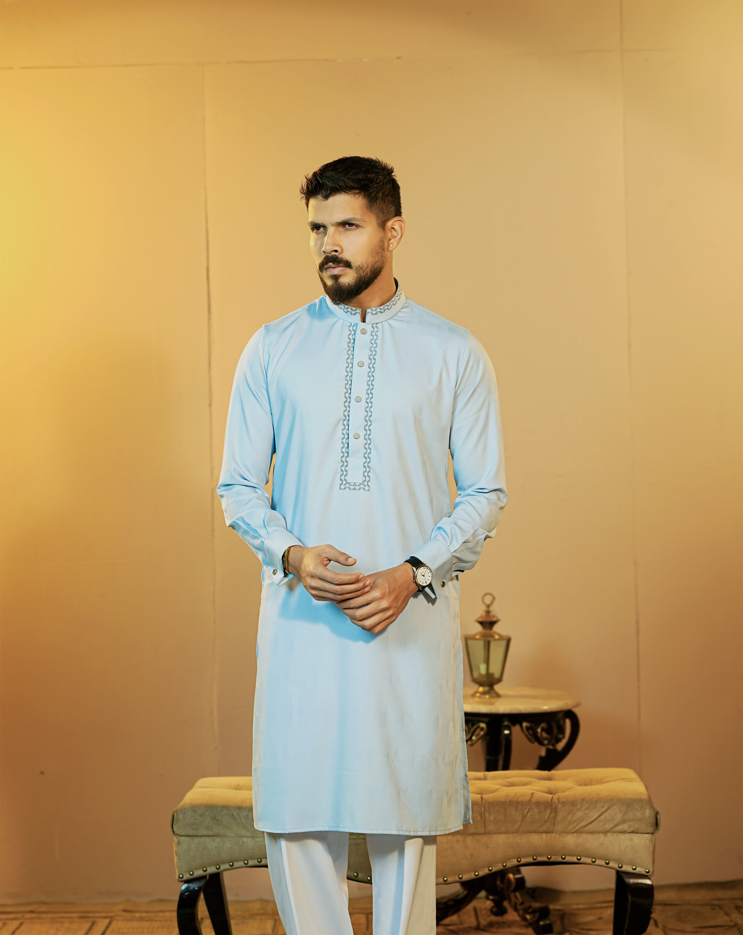 La Flora Sky Blue Bamboo Blend Panjabi