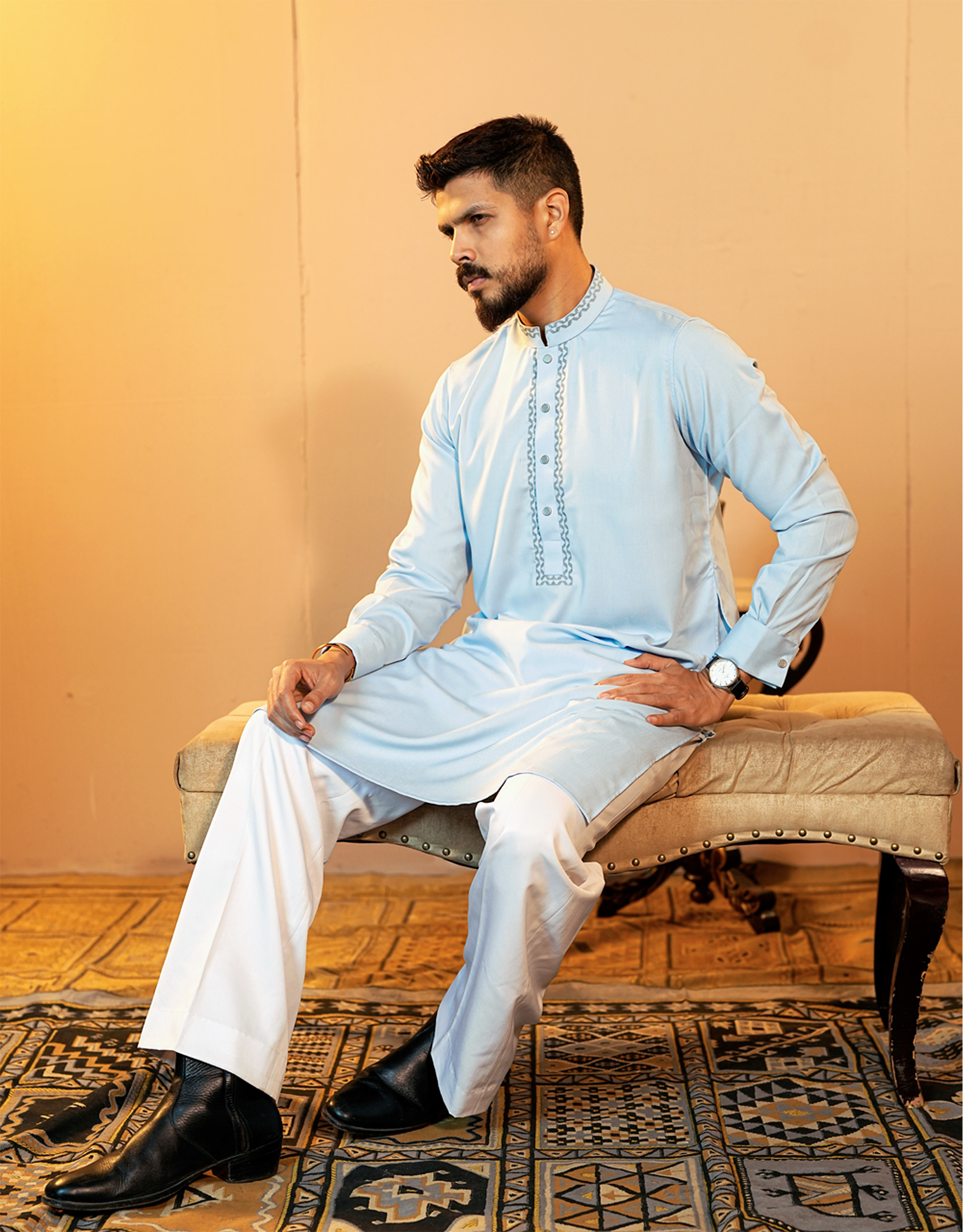 La Flora Sky Blue Bamboo Blend Panjabi