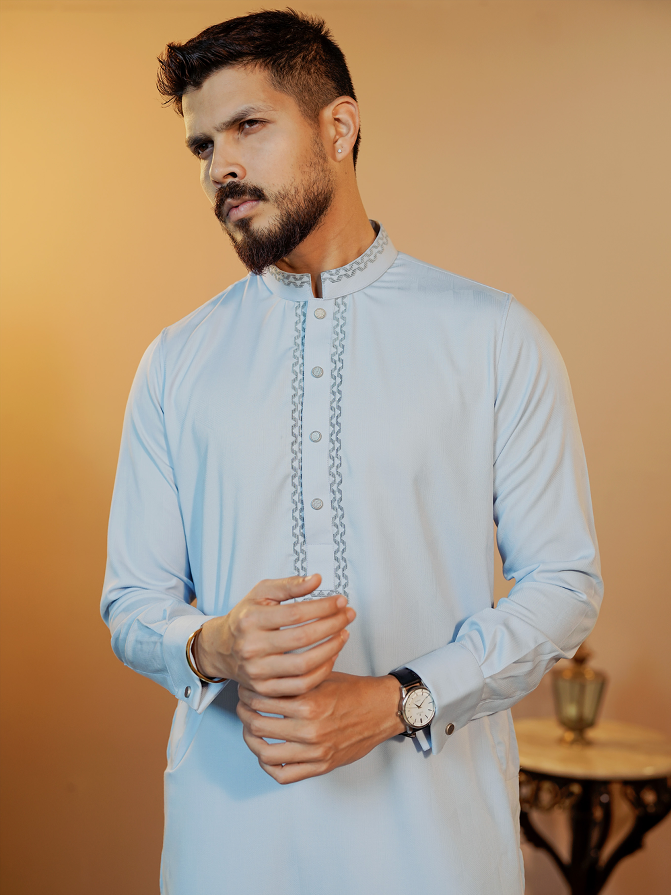 La Flora Sky Blue Bamboo Blend Panjabi