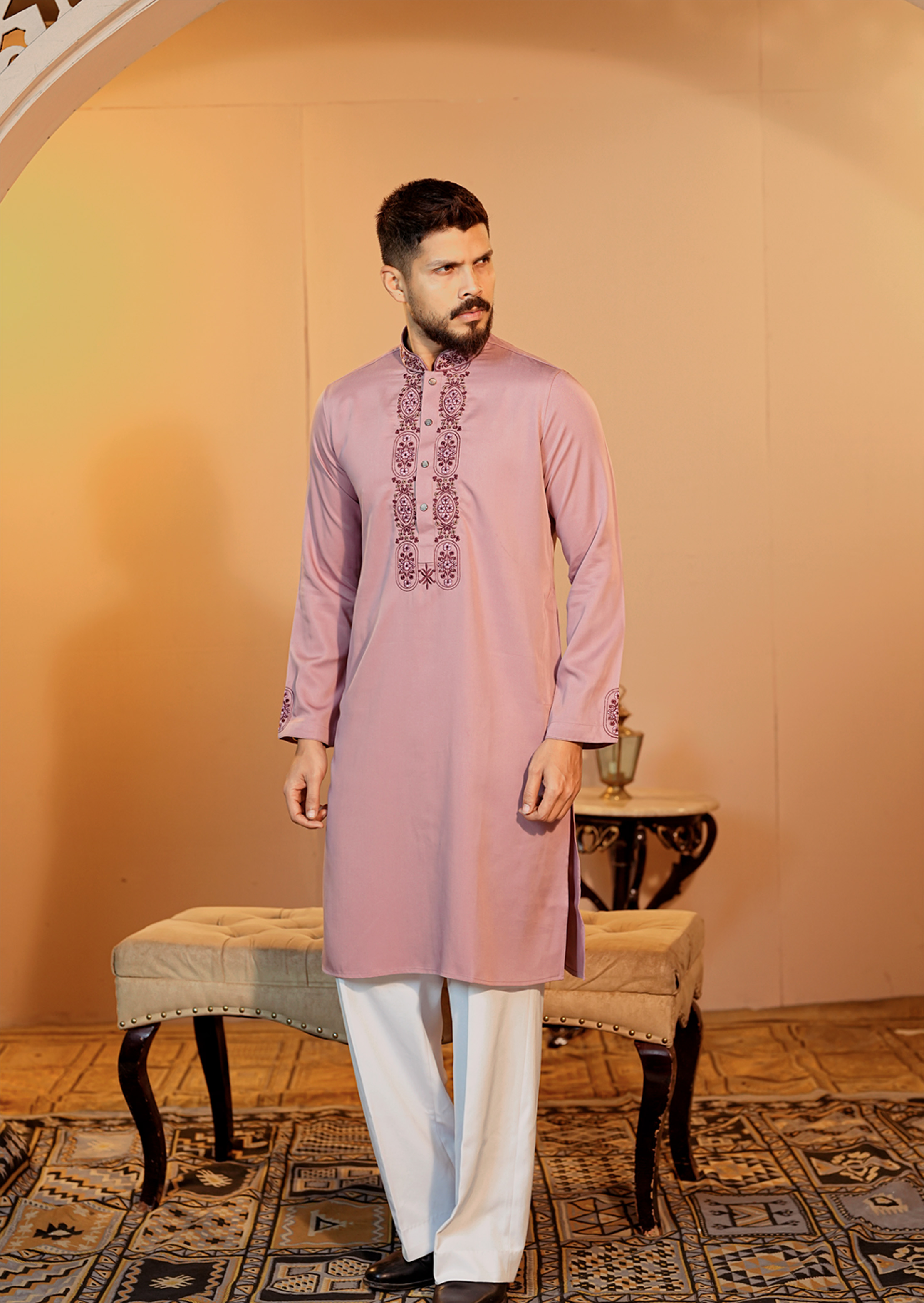 La Flora Rose Pink Embroidered Panjabi