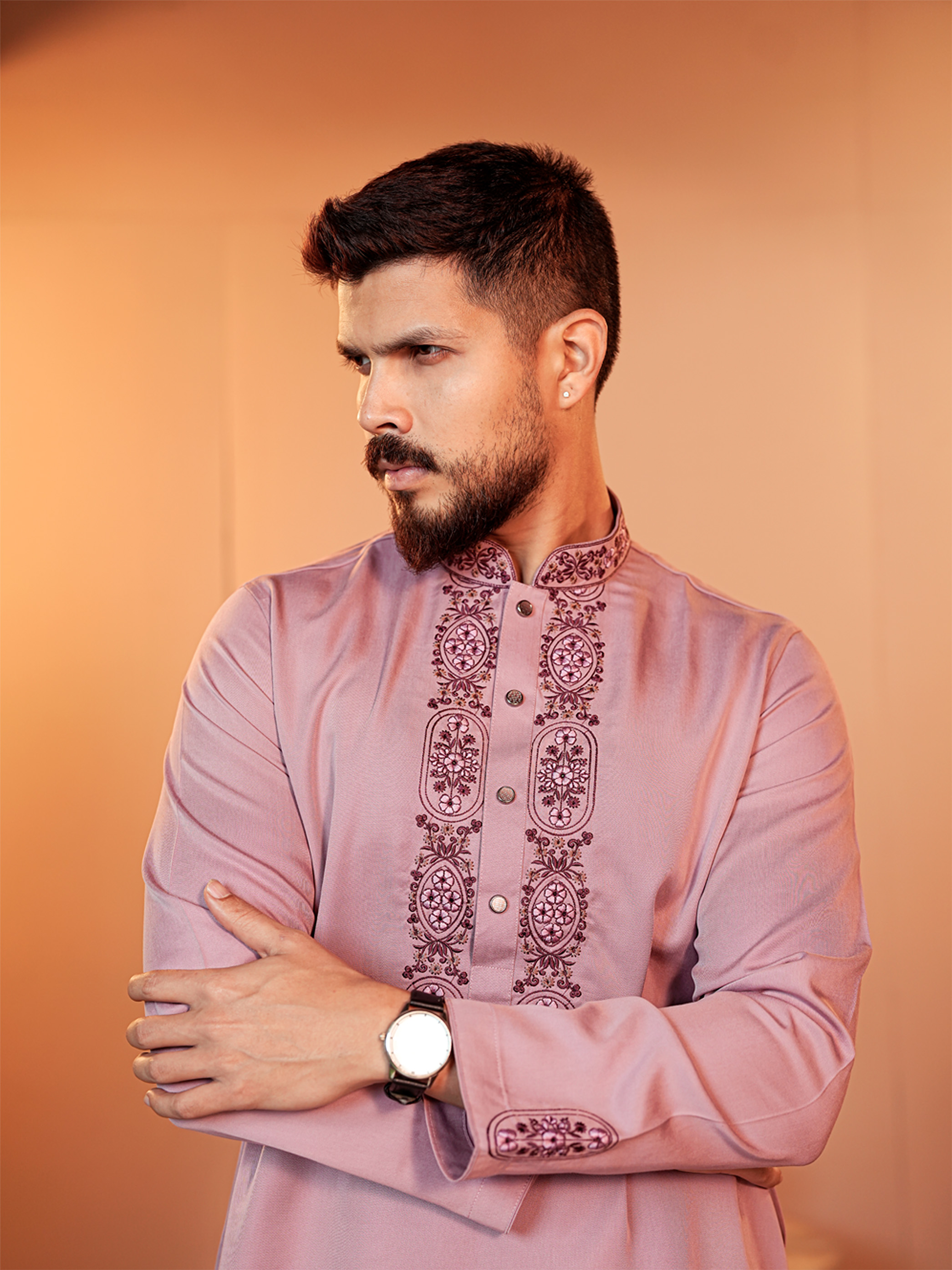 La Flora Rose Pink Embroidered Panjabi