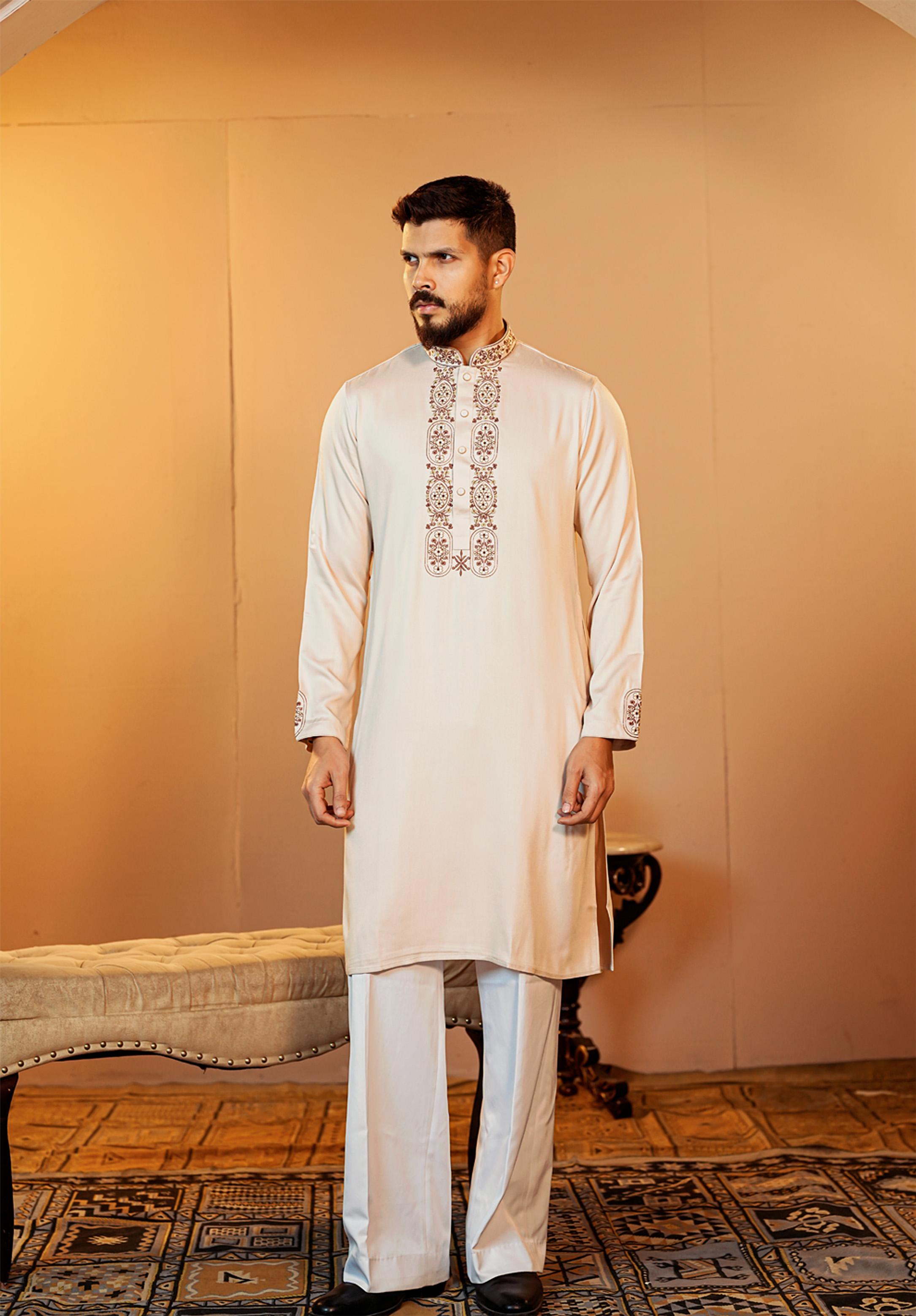 La Flora Noor Cream Embroidered Panjabi