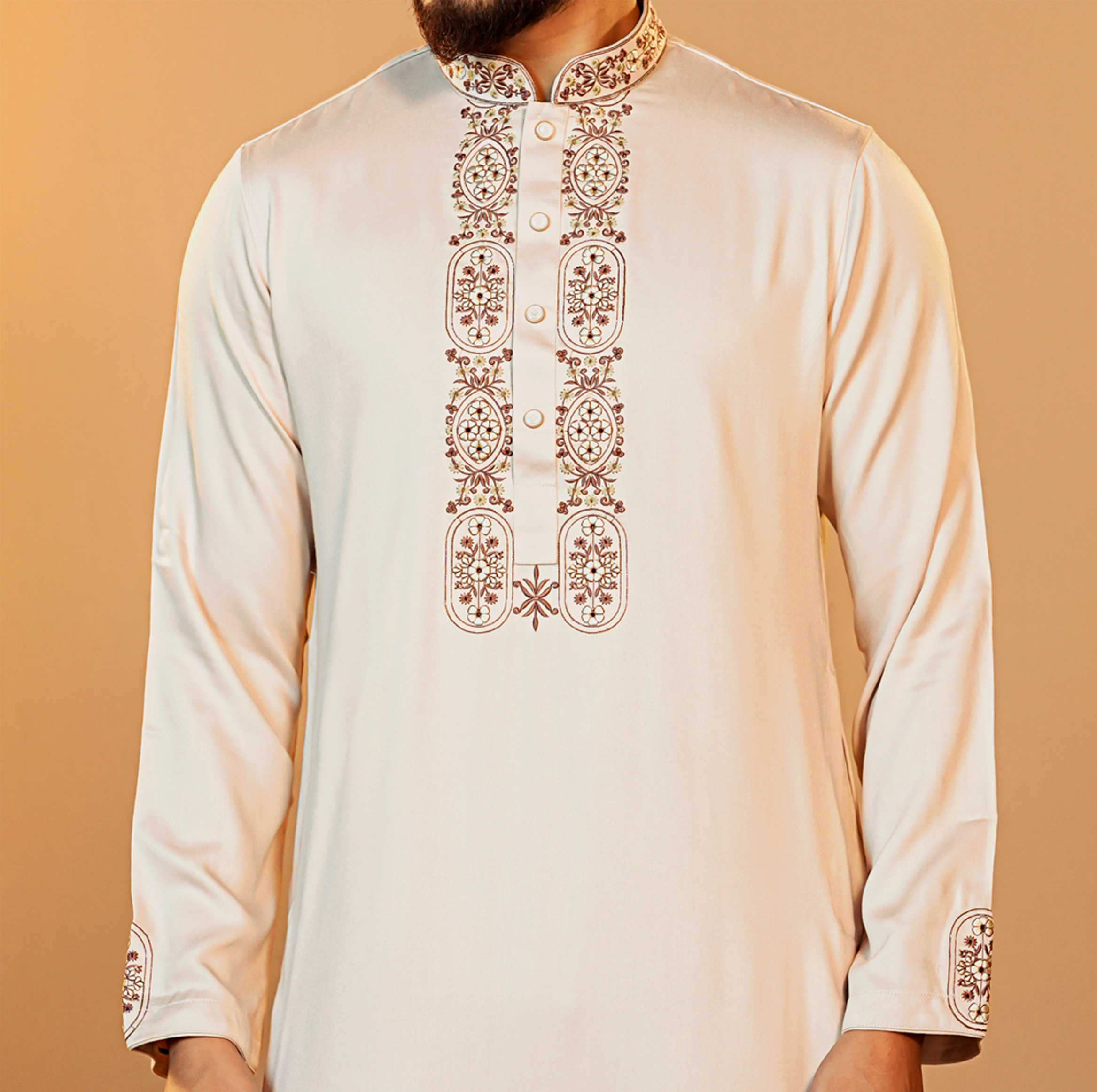 La Flora Noor Cream Embroidered Panjabi