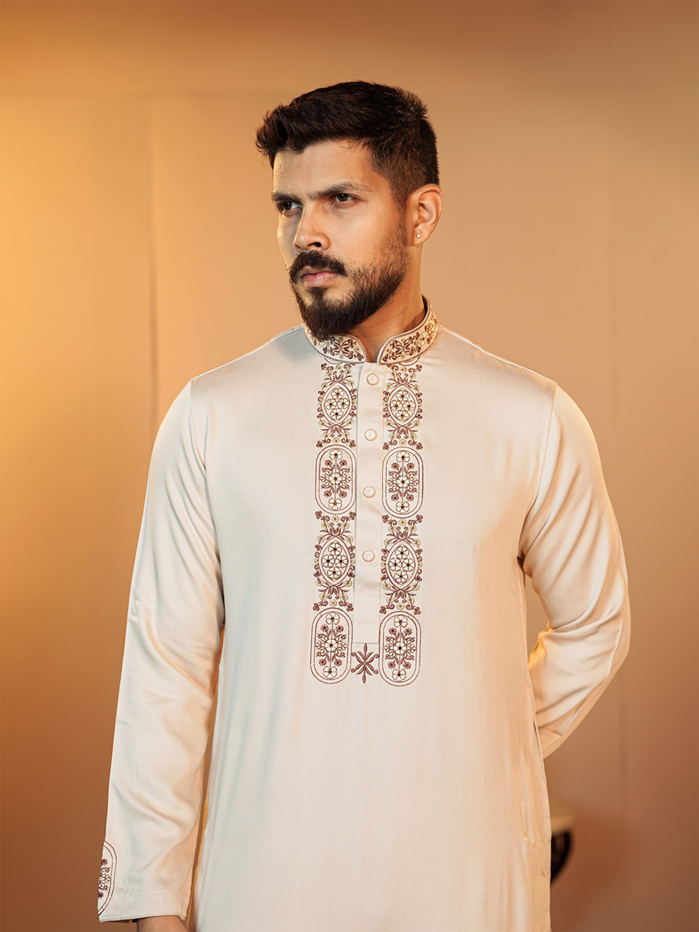 La Flora Noor Cream Embroidered Panjabi