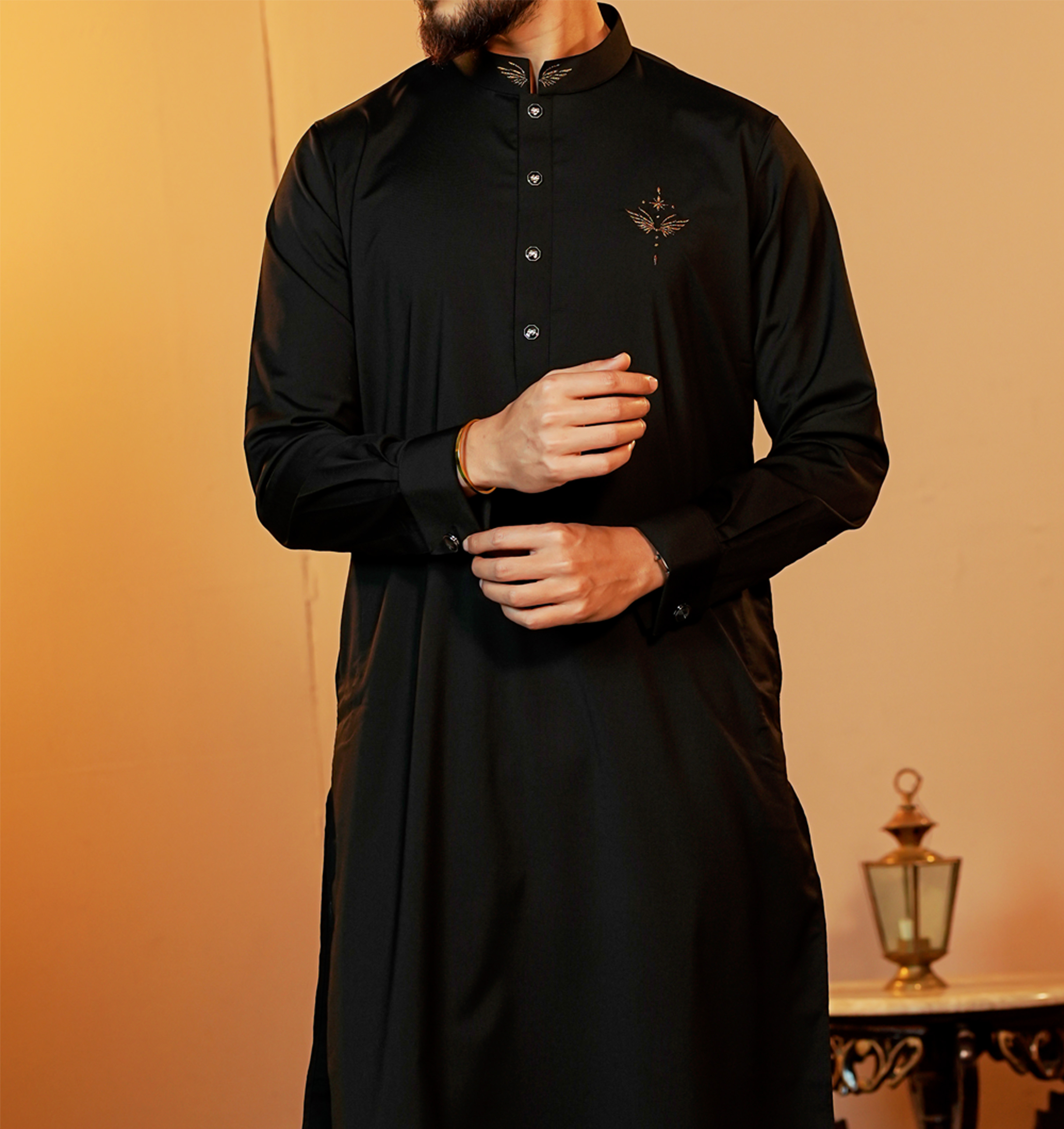 La Flora Prestige Black Embroidered Panjabi