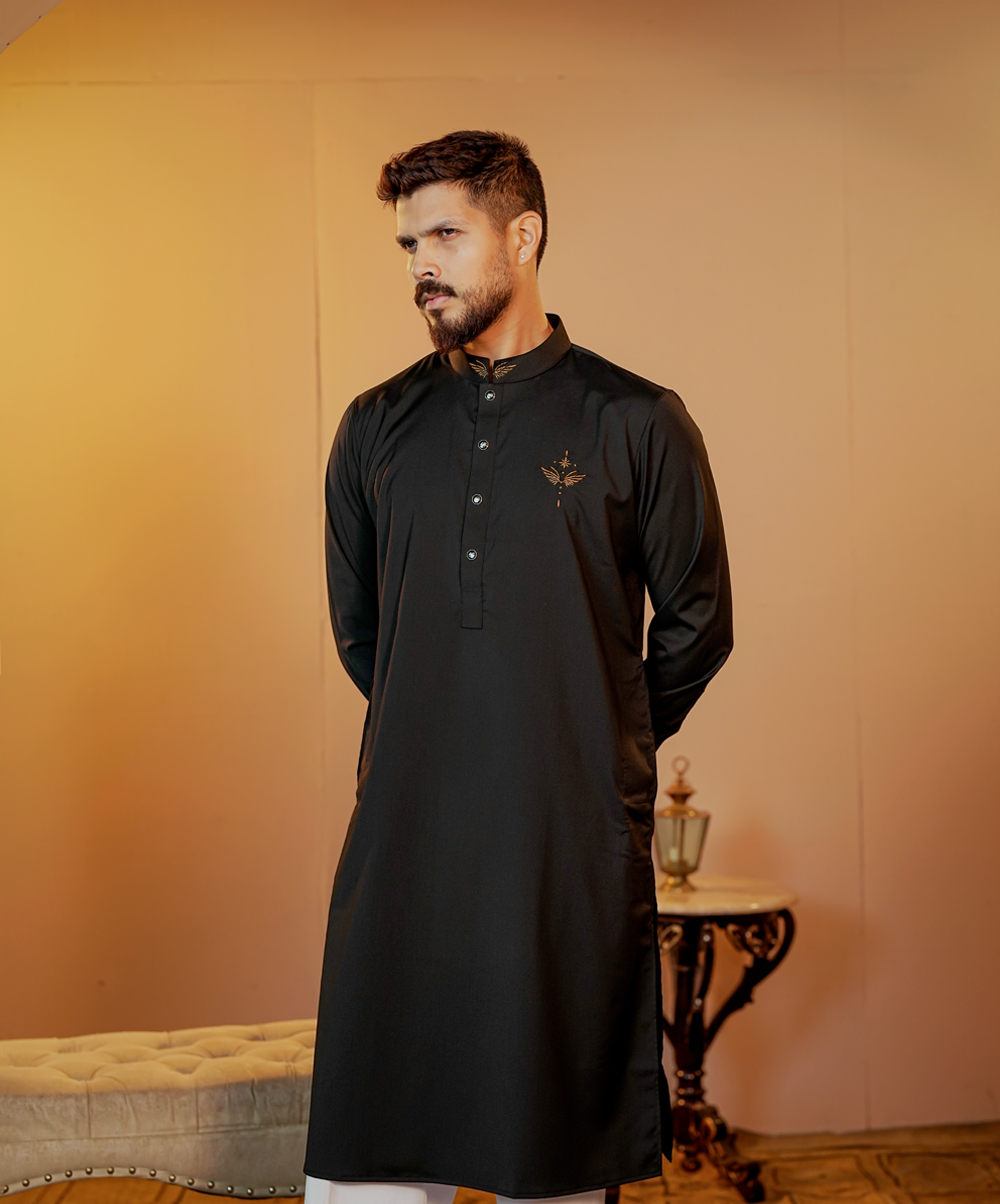 La Flora Prestige Black Embroidered Panjabi