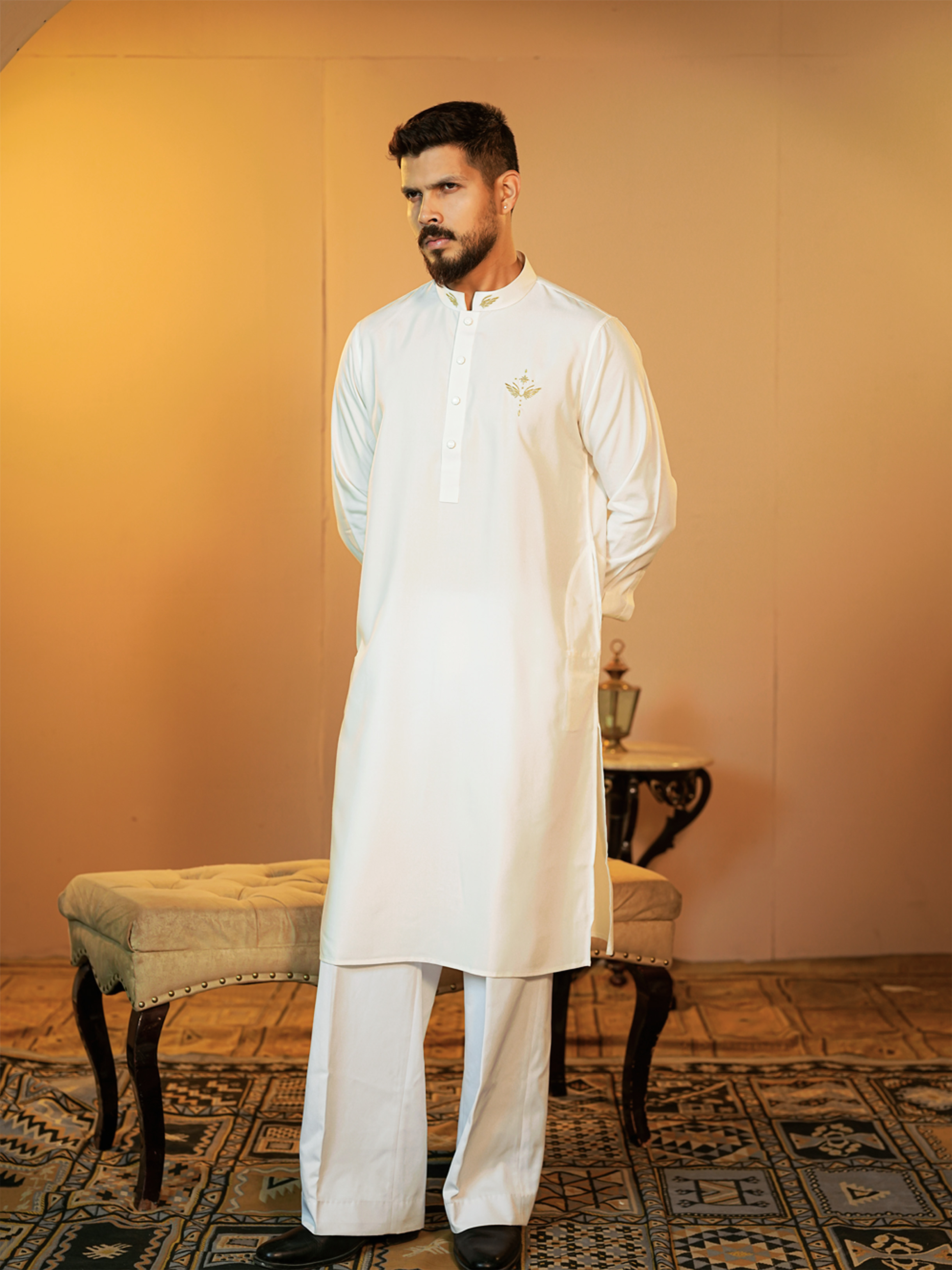 La Flora Royal White Embroidered Panjabi