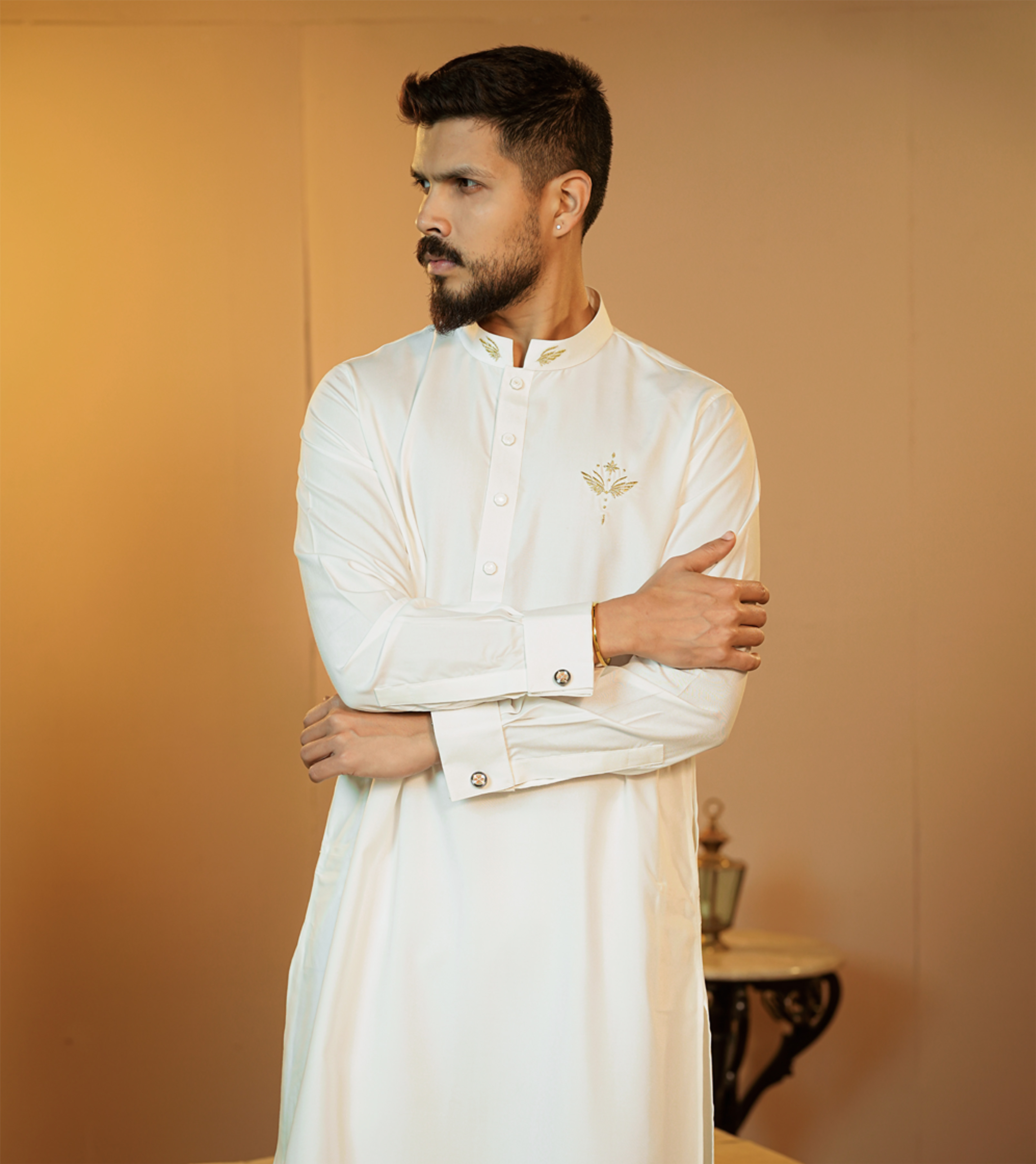 La Flora Royal White Embroidered Panjabi